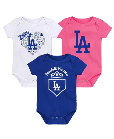 Outerstuff Fanatics Girls Infant Los Angeles Dodgers 3-pack Home Run Bodysuit Set In Royal