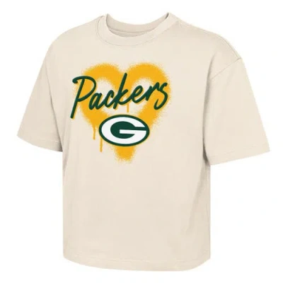 Outerstuff Kids' Girl's Youth  Cream Green Bay Packers Spray Heart Boxy T-shirt In Neutral