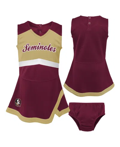Outerstuff Kids' Girls 2-piece Preschool Garnet Florida State Seminoles Cheer Captain Bloomers Set Jumper Dress In Burgundy