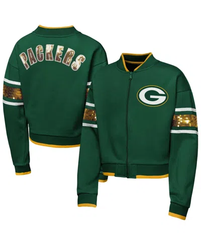Outerstuff Kids' Girls' 4-16 Green Bay Packers Mvp Sequin Full-zip Bomber Jacket