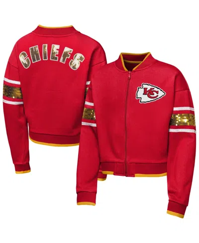 Outerstuff Kids' Girls' 4-16 Mvp Kansas City Chiefs Sequin Bomber Jacket In Red