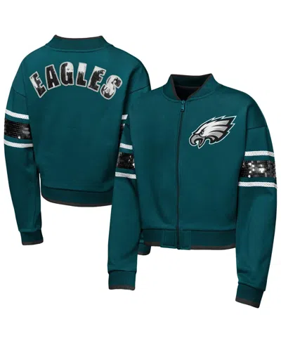 Outerstuff Kids' Girls' 4-16 Mvp Philadelphia Eagles Fleece-lined Sequin Bomber Jacket In Green
