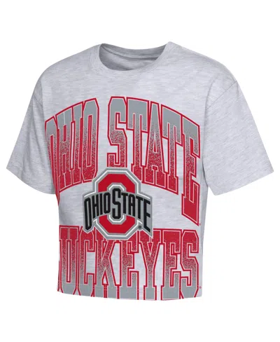 Outerstuff Kids' Girls' 4-16 Ohio State Buckeyes Big Team Energy Cropped Boxy Graphic T-shirt In Gray