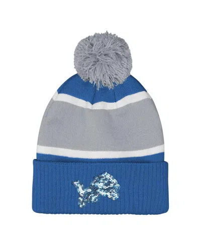Outerstuff Kids' Girls Blue Detroit Lions Let's Play Cuffed With Pom Knit Hat