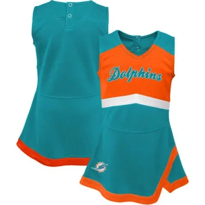 Outerstuff Babies'  Girls Infant Aqua Miami Dolphins Cheer Captain Jumper Dress In Green