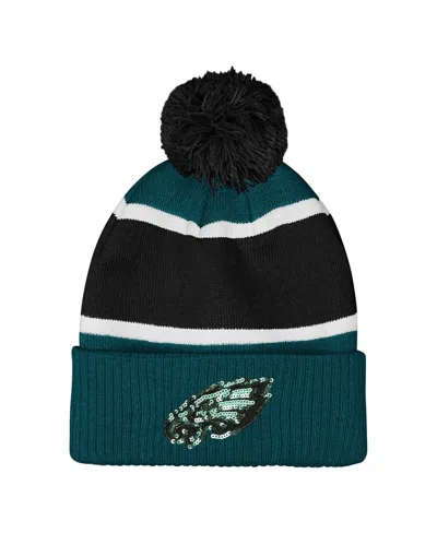 Outerstuff Kids' Girls Midnight Green Philadelphia Eagles Let's Play Cuffed Knit With Pom Hat