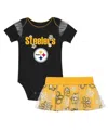 Outerstuff Girls Newborn 2-piece Black Pittsburgh Steelers My Team Rocks Bodysuit And Skirt Set In Black