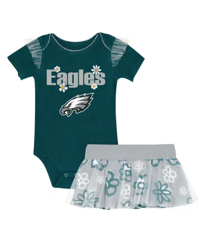 Outerstuff Girls Baby Boys And Girls 2-piece Philadelphia Eagles My Team Rocks Bodysuit And Skirt Set In Green