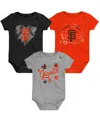 Outerstuff Girls Newborn & Infant Black/orange/heathered Gray San Francisco Giants 3-pack Batter Up Bodysuit Se In Black,orange,heathered Gray