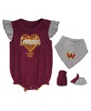 Outerstuff Girls Newborn And Infant Burgundy, Heathered Gray Washington Commanders All The Love Bodysuit Bib An In Burgundy,heathered Gray