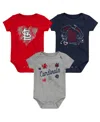 Outerstuff Girls Newborn And Infant Red, Navy, Heathered Gray St. Louis Cardinals 3-pack Batter Up Bodysuit Set In Red,navy,gray