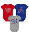 Outerstuff Girls Newborn And Infant Red, Royal, Heathered Gray Philadelphia Phillies 3-pack Batter Up Bodysuit In Red,royal,heathered Gray