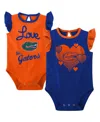 Outerstuff Girls Newborn And Infant Royal, Orange Florida Gators Spread The Love 2-pack Bodysuit Set In Royal,orange