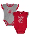 Outerstuff Girls Newborn And Infant Scarlet, Heather Gray Ohio State Buckeyes Too Much Love Two-piece Bodysuit In Scarlet,heather Gray