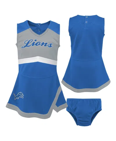 Outerstuff Kids' Girls Preschool 2-piece Blue Detroit Lions Cheer Captain Jumper Dress With Bloomers Set