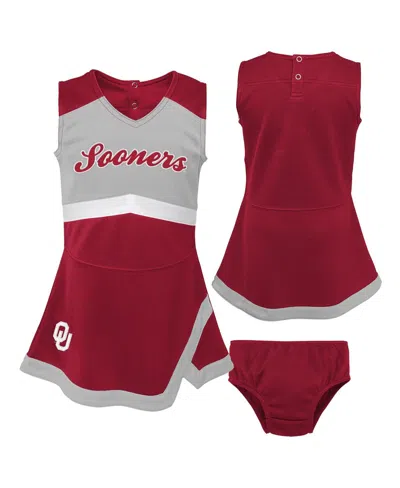 OUTERSTUFF GIRLS PRESCHOOL 2-PIECE CRIMSON OKLAHOMA SOONERS CHEER CAPTAIN JUMPER DRESS BLOOMERS SET