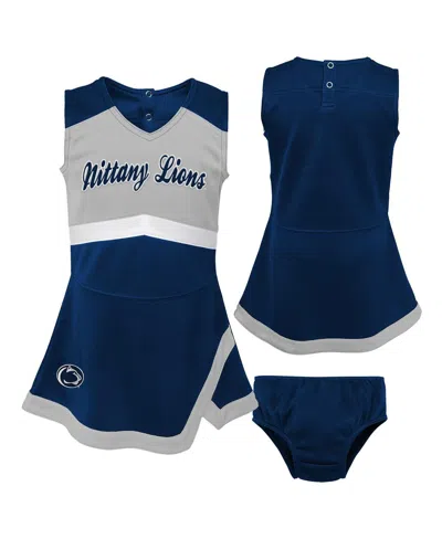 Outerstuff Kids' Girls Preschool 2-piece Navy Penn State Nittany Lions Cheer Captain Jumper Dress With Bloomers Set In Blue