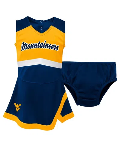 Outerstuff Kids' Girls Preschool 2-piece Navy West Virginia Mountaineers Cheer Captain Jumper Dress And Bloomers Set In Blue