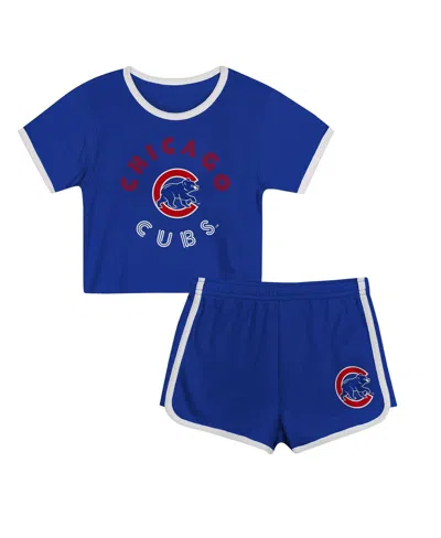 Outerstuff Kids' Girls Preschool 2-pieces Royal Chicago Cubs Double Run T-shirt And Shorts Set In Blue