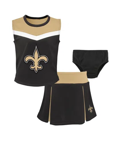 Outerstuff Kids' Girls Preschool Black New Orleans Saints Spirit Cheerleader Two-piece Set With Bloomers In Multi