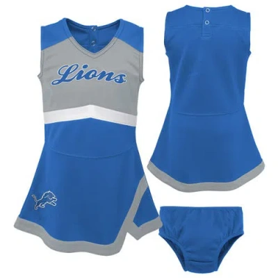 Outerstuff Babies'  Girls Preschool Blue Detroit Lions Two-piece Cheer Captain Jumper Dress With Bloomers Set