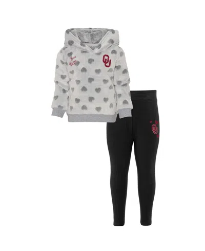 Outerstuff Babies' Girls Preschool Gray, Black Oklahoma Sooners Heart To Heart Hoodie And Leggings Set In Gray,black