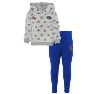 Outerstuff Kids'  Girls Preschool Gray/royal Florida Gators Heart To Heart Hoodie & Leggings Set In Blue