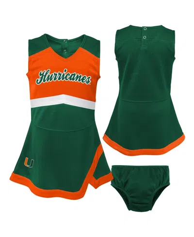 OUTERSTUFF GIRLS PRESCHOOL GREEN MIAMI HURRICANES TWO-PIECE CHEER CAPTAIN JUMPER DRESS BLOOMERS SET