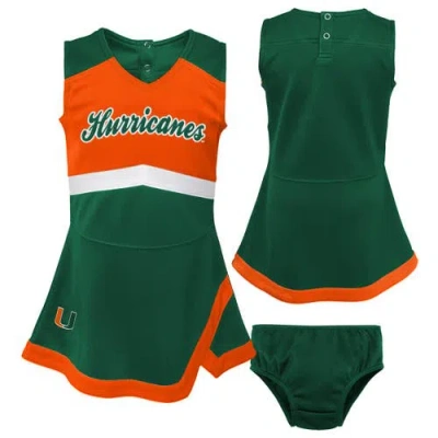 Outerstuff Babies'  Girls Preschool Green Miami Hurricanes Two-piece Cheer Captain Jumper Dress & Bloomers Se