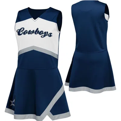 Outerstuff Babies'  Girls Preschool Navy Dallas Cowboys Two-piece Cheer Captain Jumper Dress With Bloomers Se In Blue