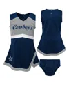 Outerstuff Girls Preschool Navy Dallas Cowboys Two-piece Cheer Captain Jumper Dress With Bloomers Set In Navy,heather Gray