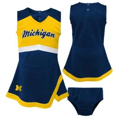 Outerstuff Babies'  Girls Preschool Navy Michigan Wolverines Two-piece Cheer Captain Jumper Dress & Bloomers  In Blue
