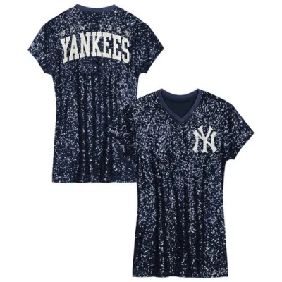 Outerstuff Babies'  Girls Preschool  Navy New York Yankees Sequin V-neck Dress In Blue