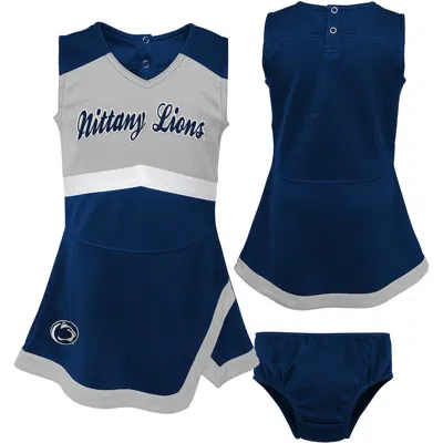 Outerstuff Babies'  Girls Preschool Navy Penn State Nittany Lions Two-piece Cheer Captain Jumper Dress & Bloo In Blue