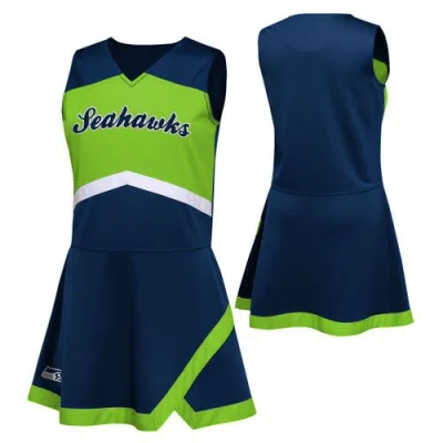 Outerstuff Babies'  Girls Preschool Navy Seattle Seahawks Two-piece Cheer Captain Jumper Dress With Bloomers  In Blue