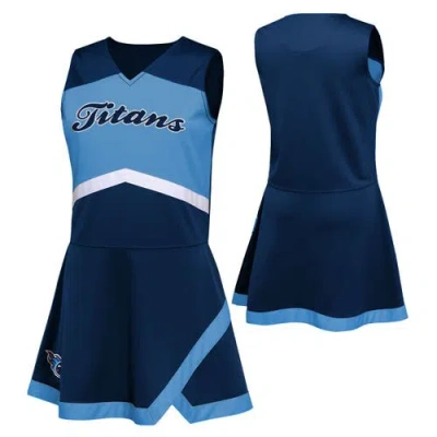 Outerstuff Babies'  Girls Preschool Navy Tennessee Titans Two-piece Cheer Captain Jumper Dress With Bloomers  In Multi
