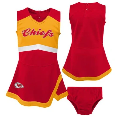 Outerstuff Babies'  Girls Preschool Red Kansas City Chiefs Two-piece Cheer Captain Jumper Dress With Bloomers