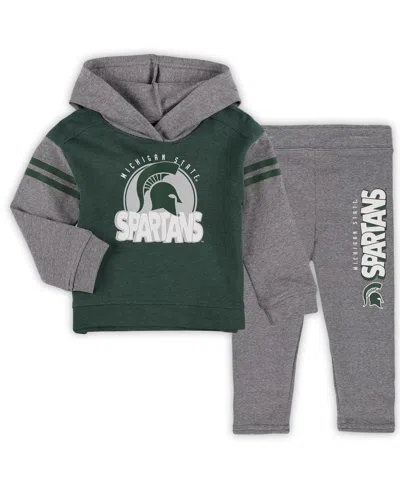 Outerstuff Babies' Girls Toddler 2-piece Michigan State Spartans Clubhouse Pullover Hoodie And Legging Set In Green,heather Gray