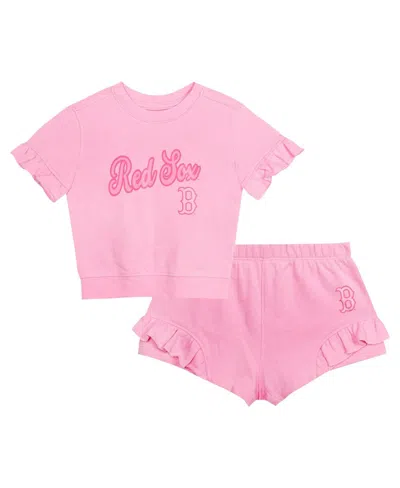 Outerstuff Kids' Girls Toddler 2-piece Pink Boston Red Sox Dugout Cute T-shirt And Shorts Set