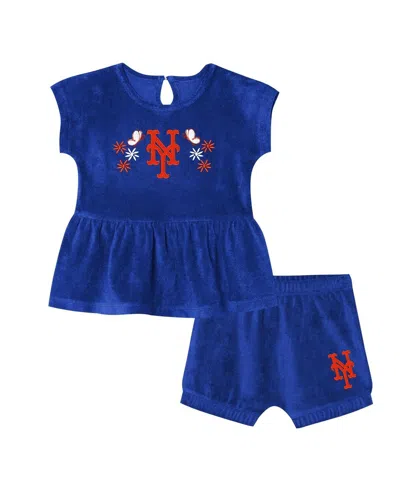 Outerstuff Babies' Girls Toddler 2-piece Royal New York Mets Hop Base Fashion T-shirt And Shorts Set In Blue