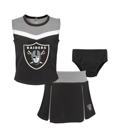 Outerstuff Babies' Girls Toddler Black Las Vegas Raiders Spirit Cheer Two-piece Cheerleader Set With Bloomers