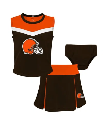 Outerstuff Babies' Girls Toddler Brown Cleveland Browns Spirit Cheer Two-piece Cheerleader Set With Bloomers