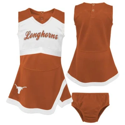 Outerstuff Babies'  Girls Toddler Burnt Orange/white Texas Longhorns Two-piece Cheer Captain Jumper Dress & B In Brown