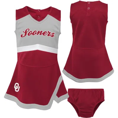 Outerstuff Babies'  Girls Toddler Crimson/gray Oklahoma Sooners Two-piece Cheer Captain Jumper Dress & Bloome In Red