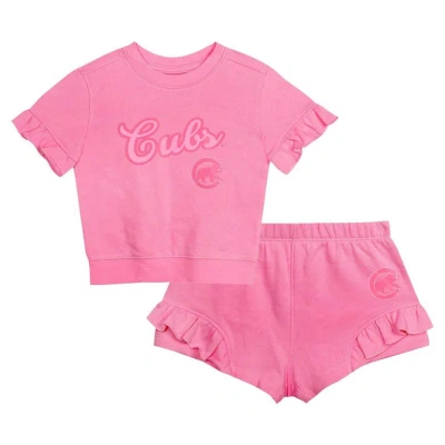Outerstuff Kids' Girls Toddler Fanatics Branded Pink Chicago Cubs Dugout Cute T-shirt & Shorts Set