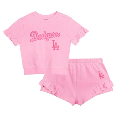 Outerstuff Kids' Girls Toddler Fanatics Branded Pink Los Angeles Dodgers Dugout Cute T-shirt & Shorts Set