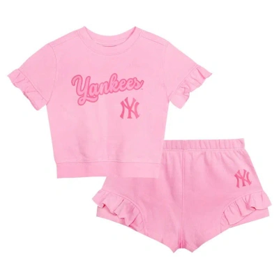 Outerstuff Kids' Girls Toddler Fanatics Branded Pink New York Yankees Dugout Cute T-shirt & Shorts Set