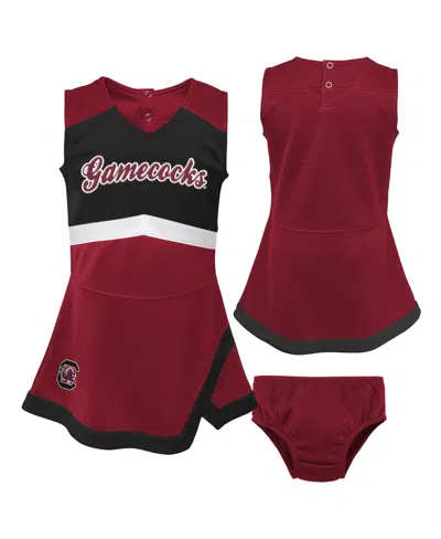OUTERSTUFF GIRLS TODDLER GARNET, BLACK SOUTH CAROLINA GAMECOCKS TWO-PIECE CHEER CAPTAIN JUMPER DRESS AND BLOOME