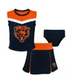 Outerstuff Girls Toddler Navy Chicago Bears Spirit Cheer 3-piece Cheerleader Set With Bloomers In Orange