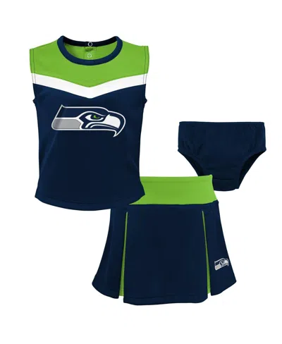Outerstuff Babies' Girls Toddler Navy Seattle Seahawks Spirit Cheer Two-piece Cheerleader Set With Bloomers